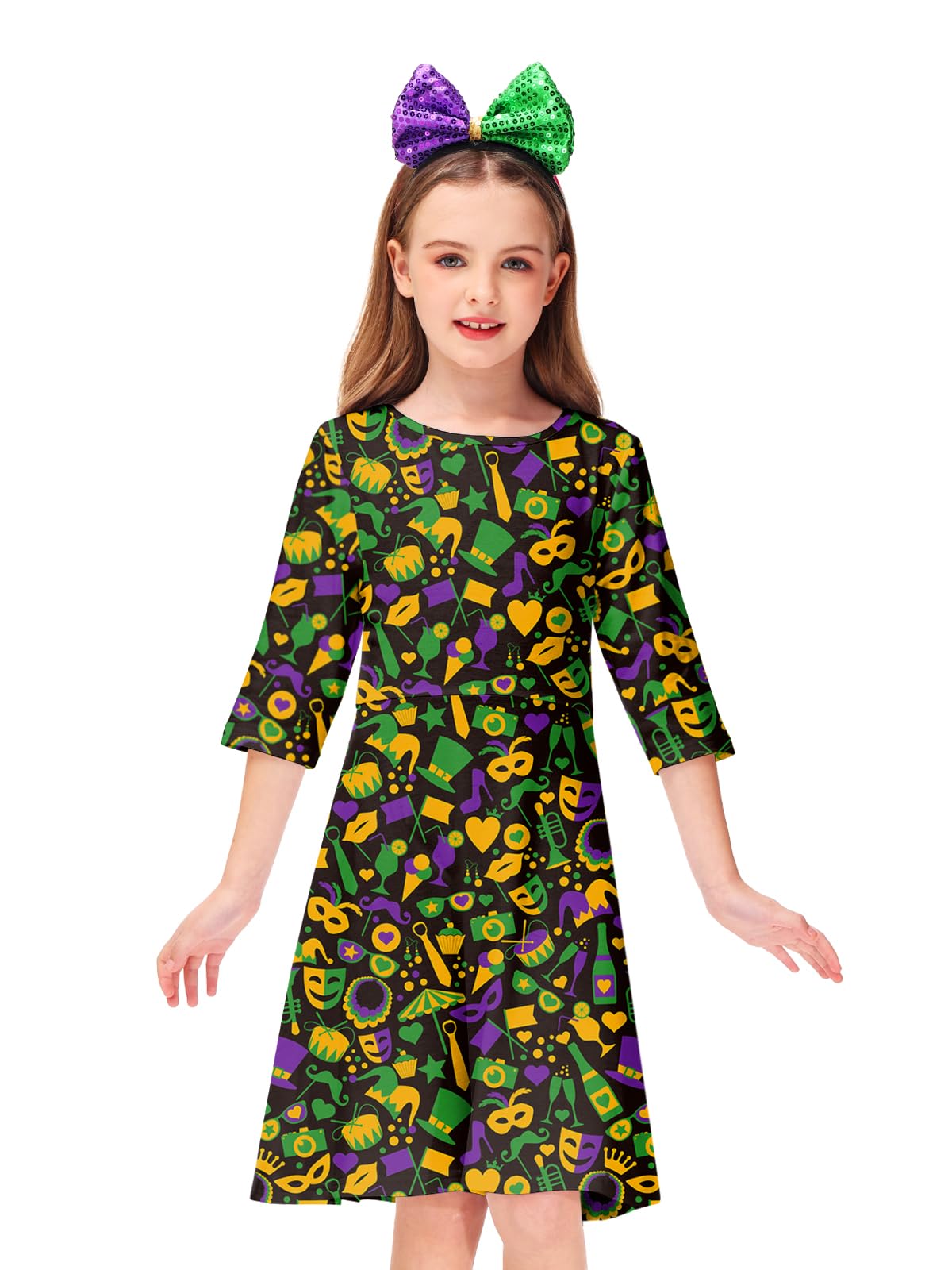 Remimi Girls St Patricks Day Dress 3/4 Sleeve Shamrock Irish Party Dresses 3-14 Years - Image 3