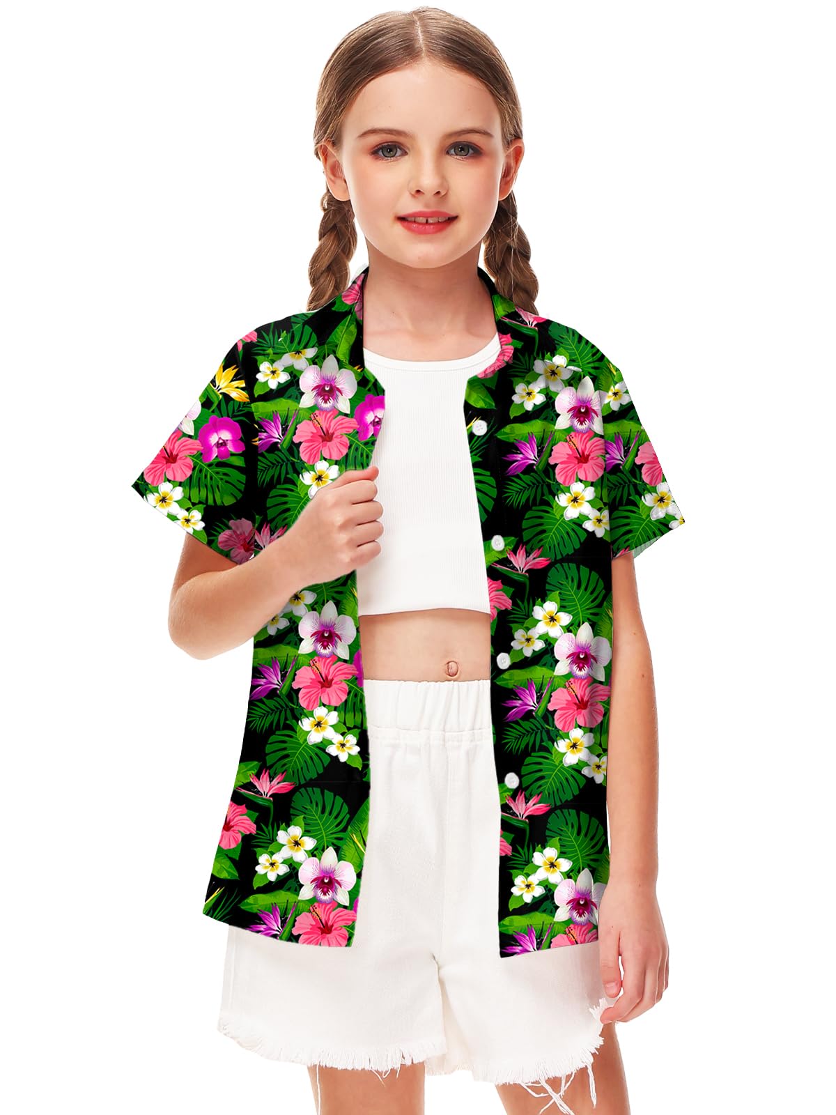 Remimi Unisex Kids 4th of July Button Up Shirt Boys American Flag Print Hawaiian Beach Short Sleeve Tops 5-14 Years - Image 3